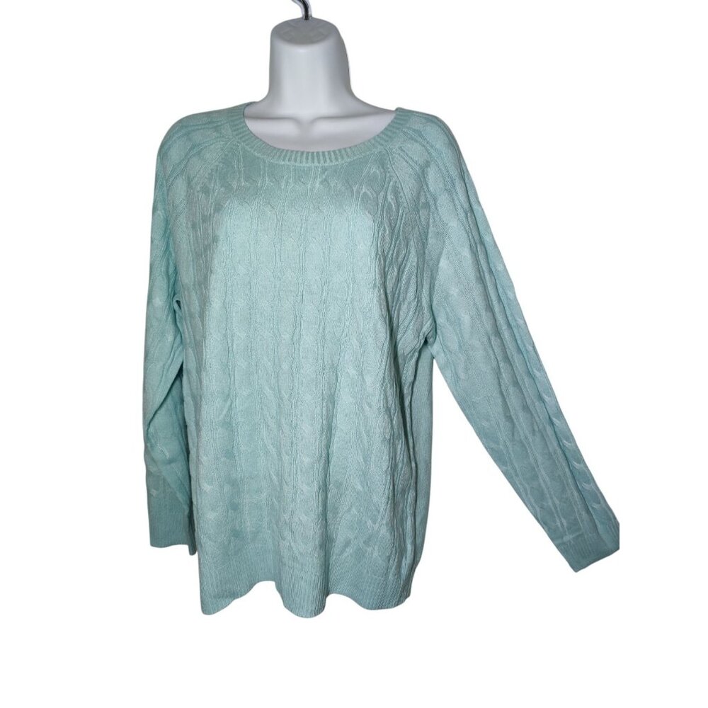 Croft & Barrow Aqua Cable Knit Crew Neck Pullover Light Sweater M NWOT